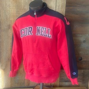 Vintage Champion CORNELL embroidered 90s half zip bear red black rare small